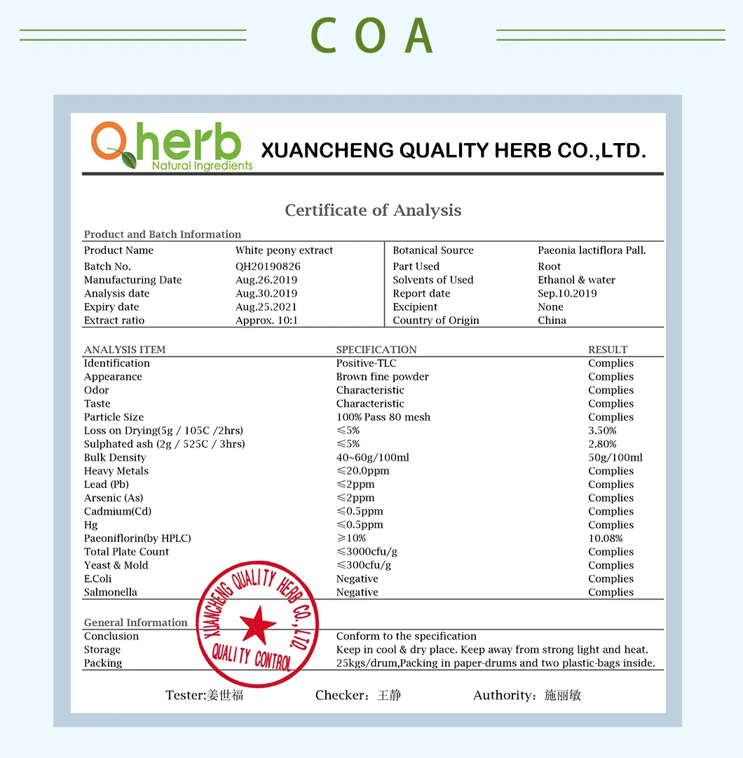 100% Natural Paeoniflorin White Peony Root Extract Powder Factory Supply Herb Extract