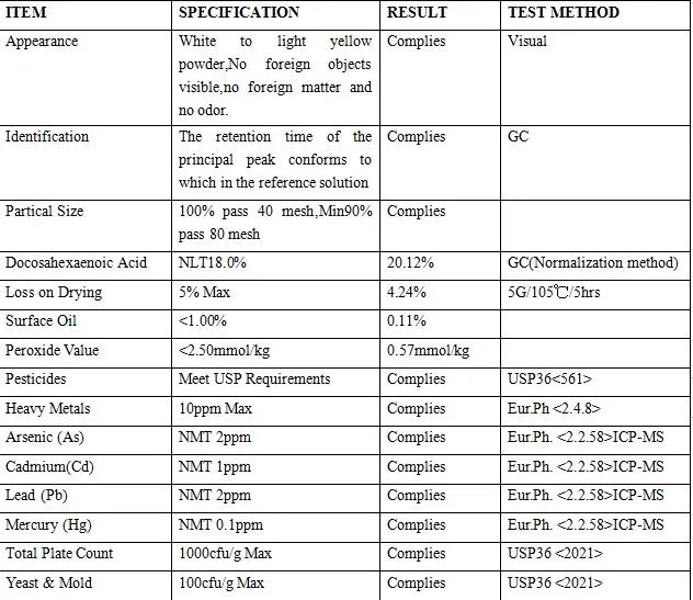 Best Quality Docosahexaenoic Acid 18% DHA Algae Oil Powder