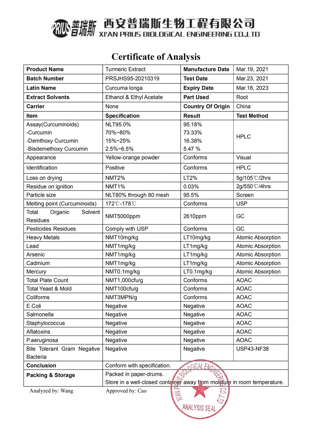 Food Additive Curcumin 95% Turmeric Root Extract Powder Turmeric