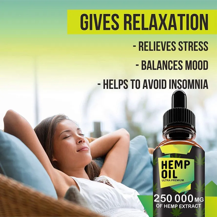Hemp Oil Drops, 250 000 Mg, Natural CO2 Extracted, 100% Organic, Pain, Stress, Anxiety Relief