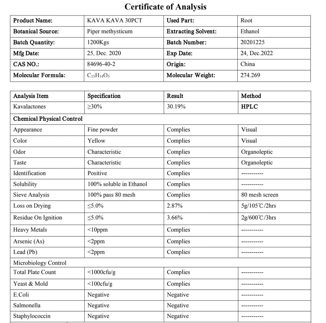 Kavalactones 30% 70% Kawa Extract Kava Root P. E. Kava Root Extract Kava Extract