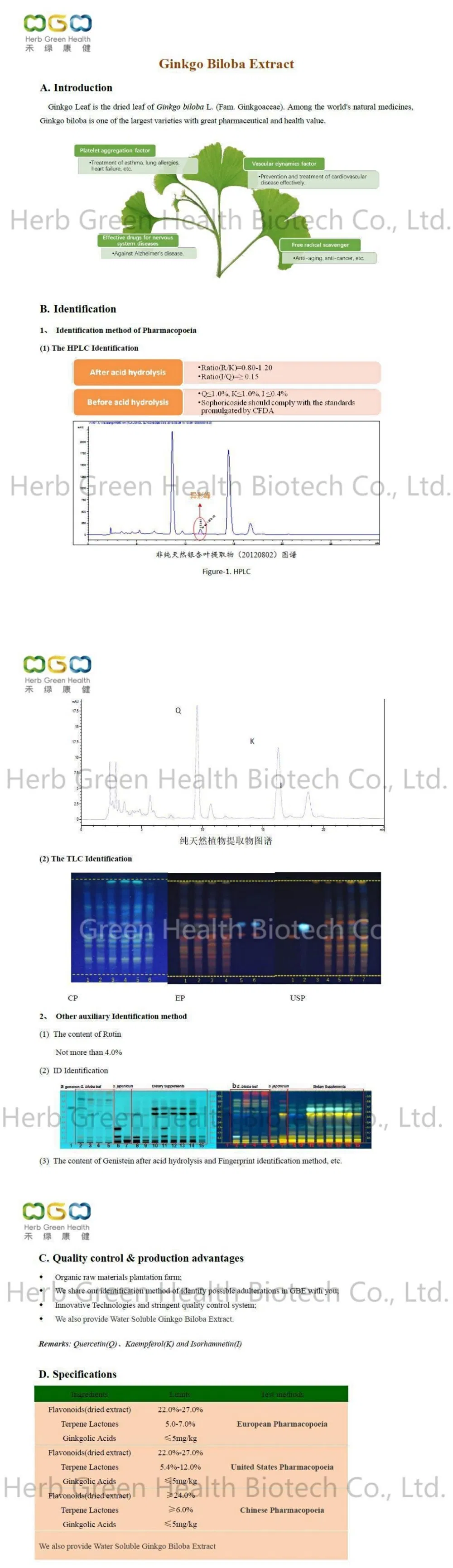 Lower Blood Pressure Food Additive Ginkgo Biloba Powder