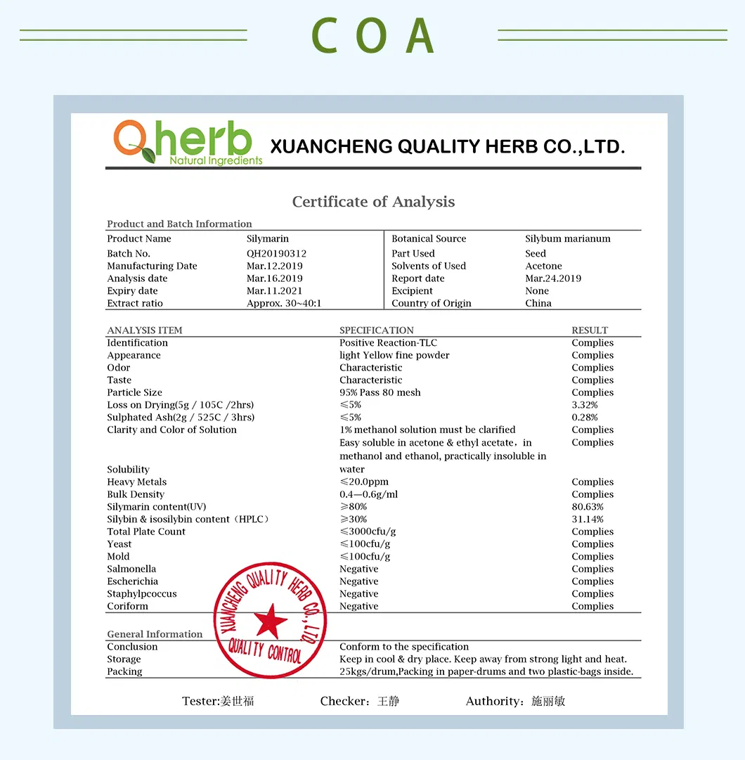 Milk Thistle Dry Extract Silymarin Powder Silybin+Isosilybin 80% UV Plant Extract