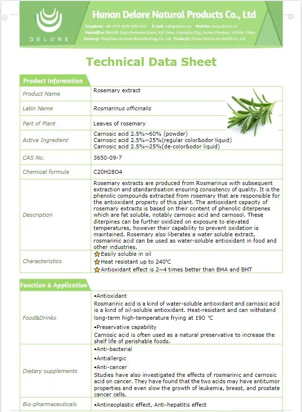Natural Antioxidant Rosemary Extract 5%~60% Carnosic Acid 2.5%~98% Rosmarinic Acid 25%~98% Ursolic Acid Essential Oil Feed Additive Herbal Extract
