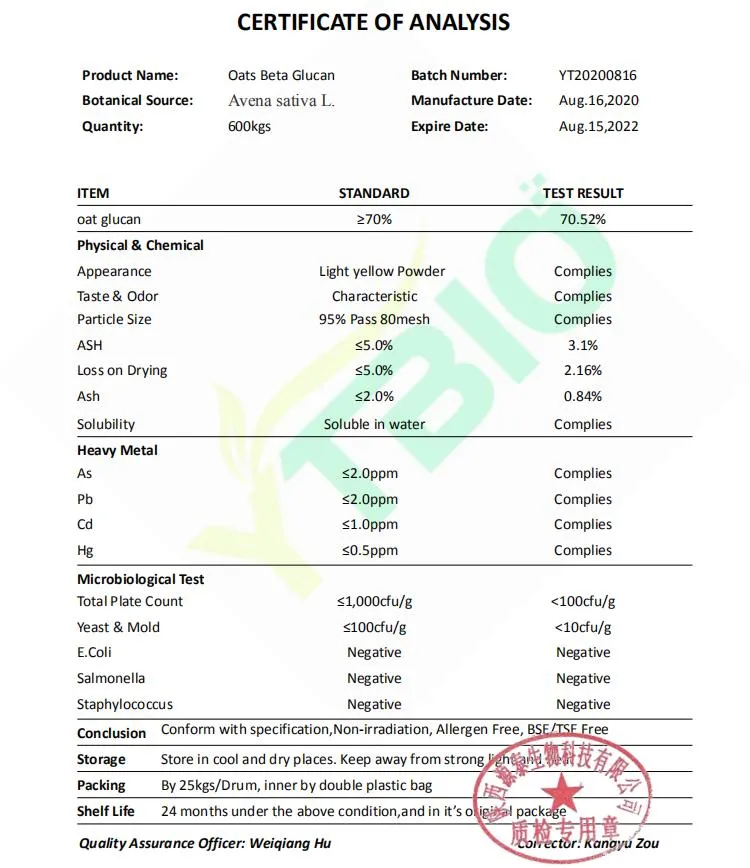 Natural Avena Sativa Extract 70% Oat Beta Glucan