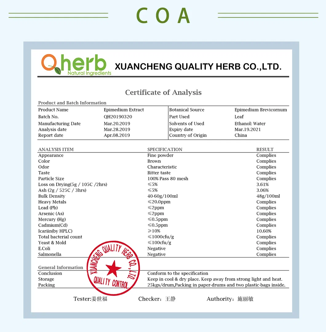 Pure Icariin 50% 60% 80% 98% Horny Goat Weed Epimedium Brevicornum Epimedium Sagittatum Extract Powder Herb Herbal