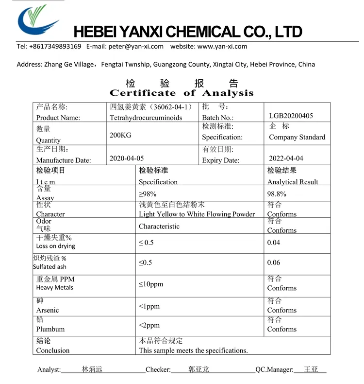 Top Quality Natural Nanoactive Thc Nano Tetrahydrocurcumin CAS 36062-04-1
