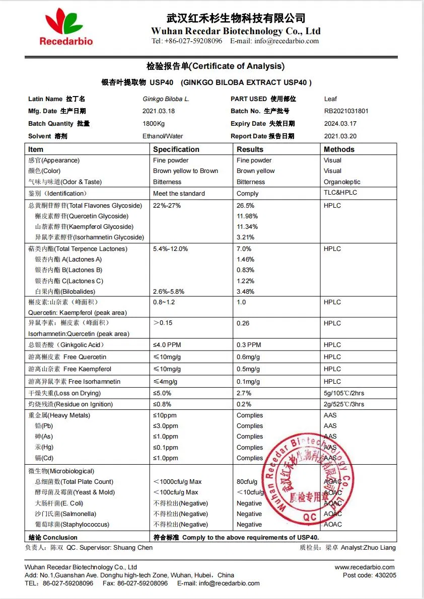 Uspep Nutraceutical Plant Herbal Extract Powder Ginkgo Biloba Leaf Extract